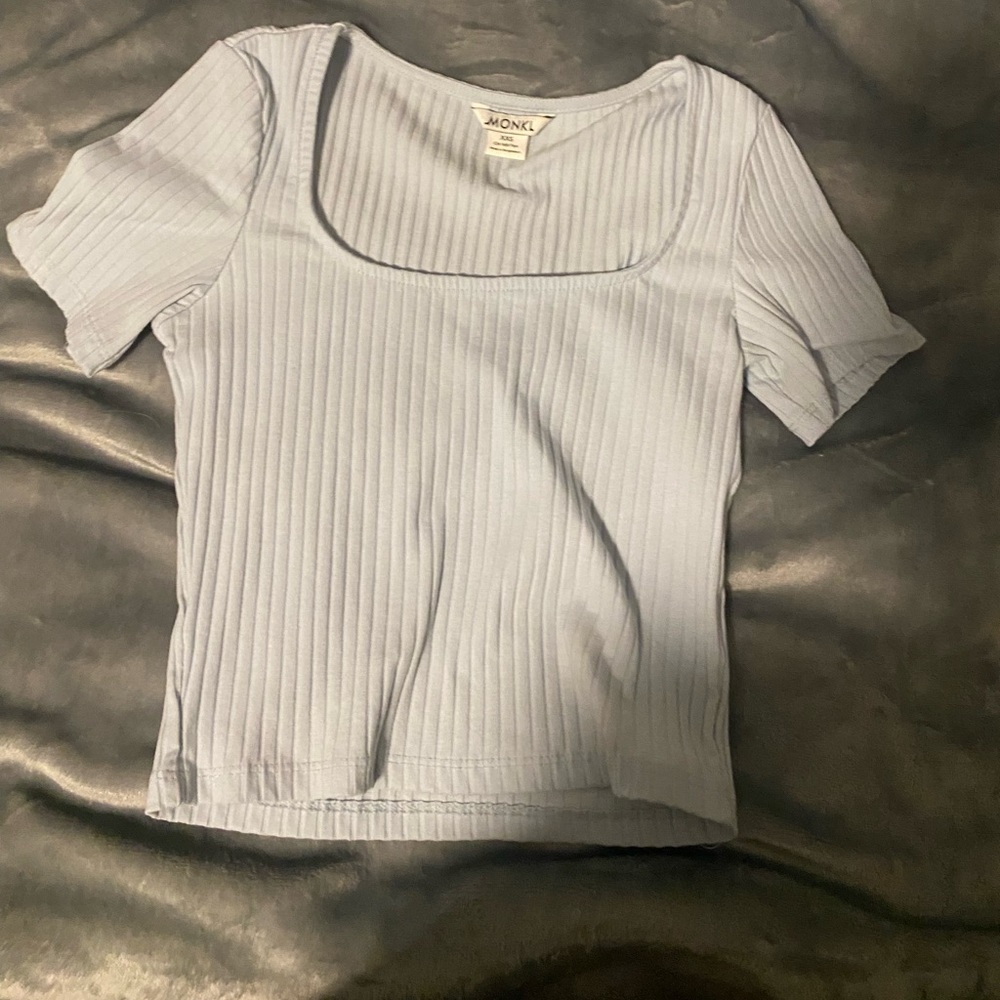 light blue crop top